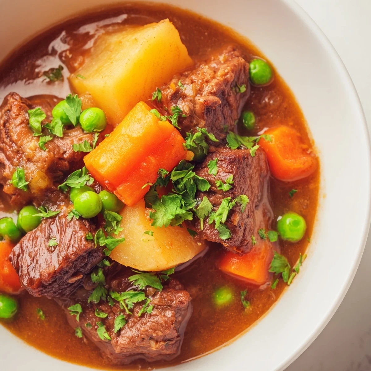 Comforting Slow Cooker Beef and Vegetable Stew served in a rustic bowl, ready to be enjoyed with crusty bread.