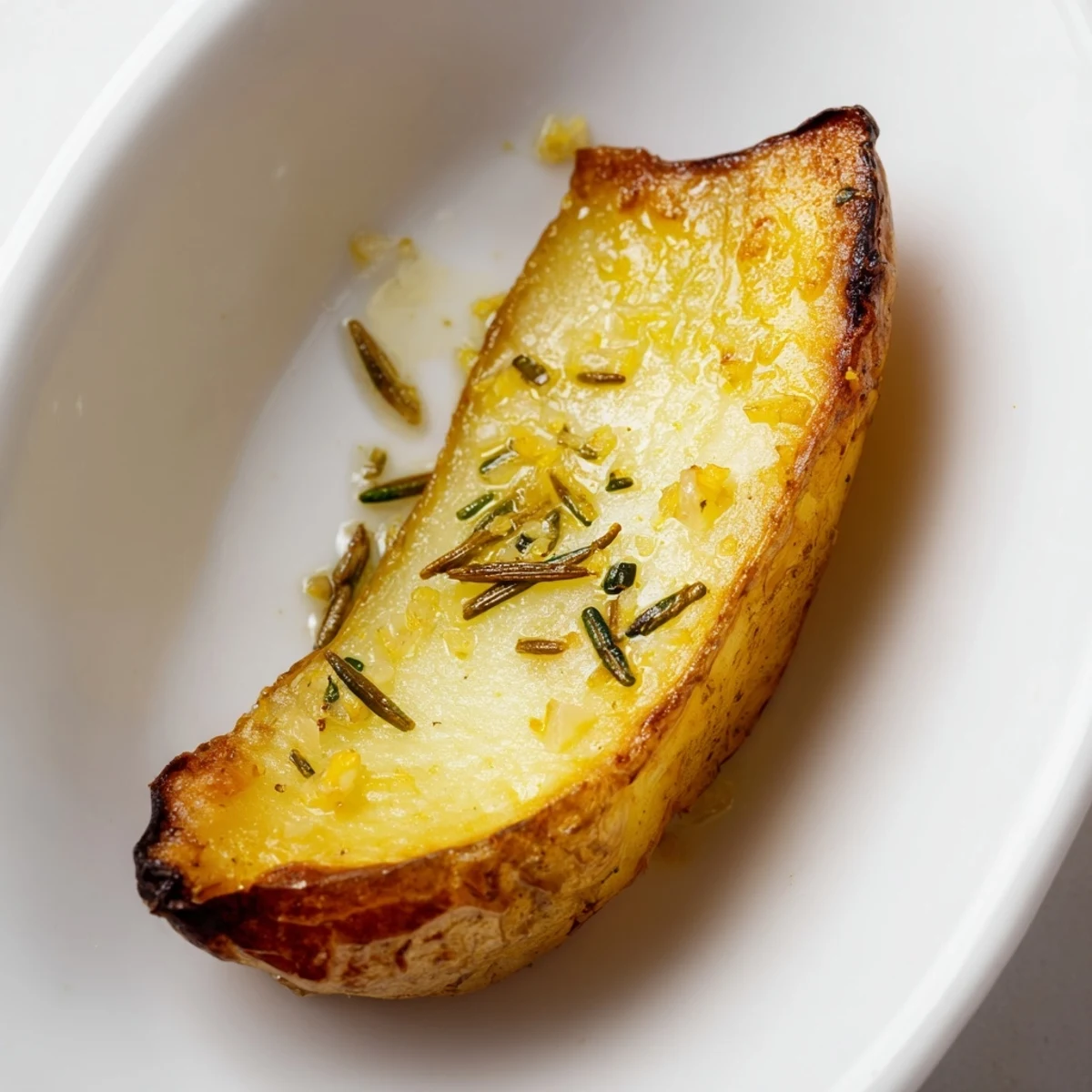 Crispy-edged Lemon Potatoes with Fresh Rosemary served alongside grilled chicken and a fresh salad.