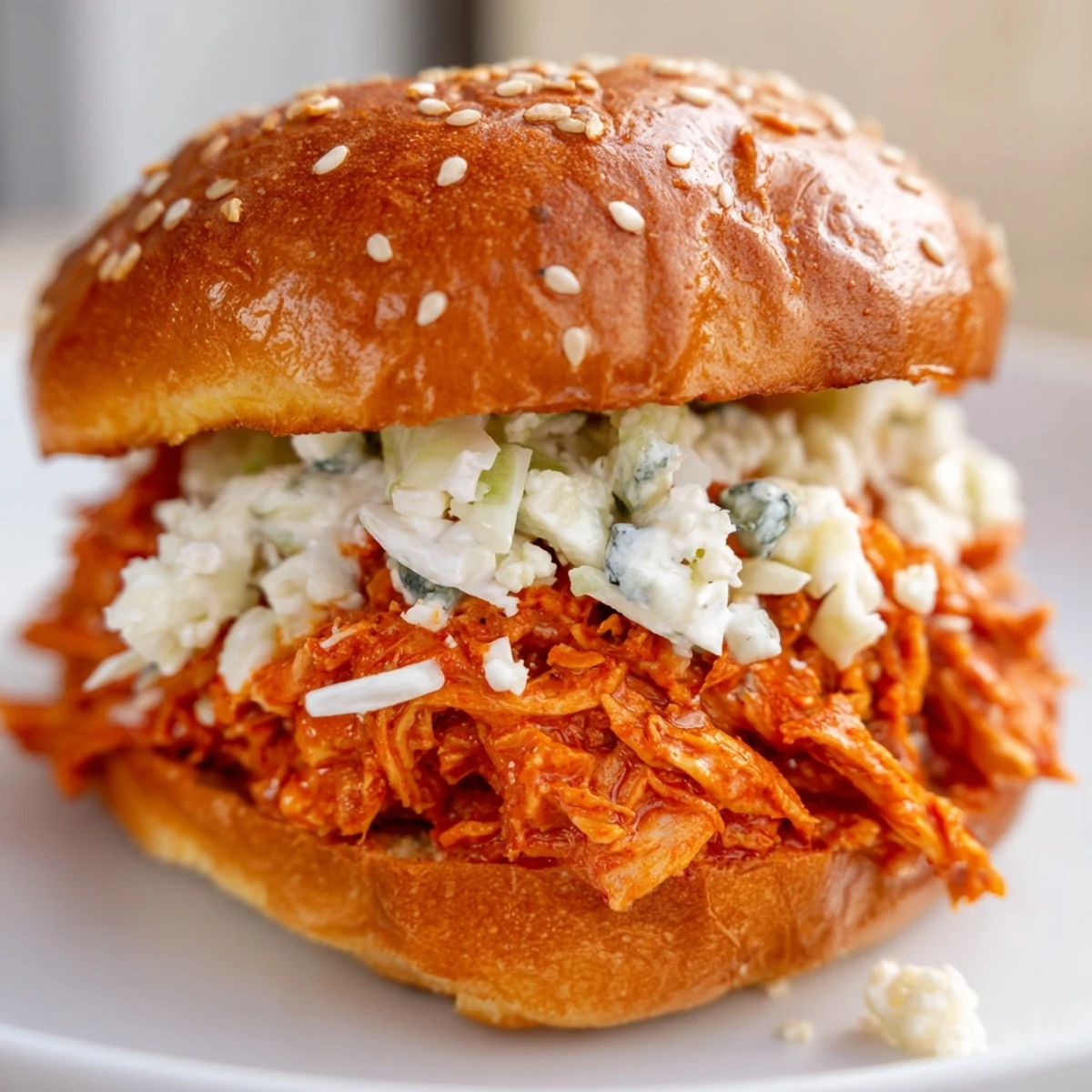 Warm Super Bowl Buffalo Chicken Sliders on brioche buns, perfect for game day gatherings.