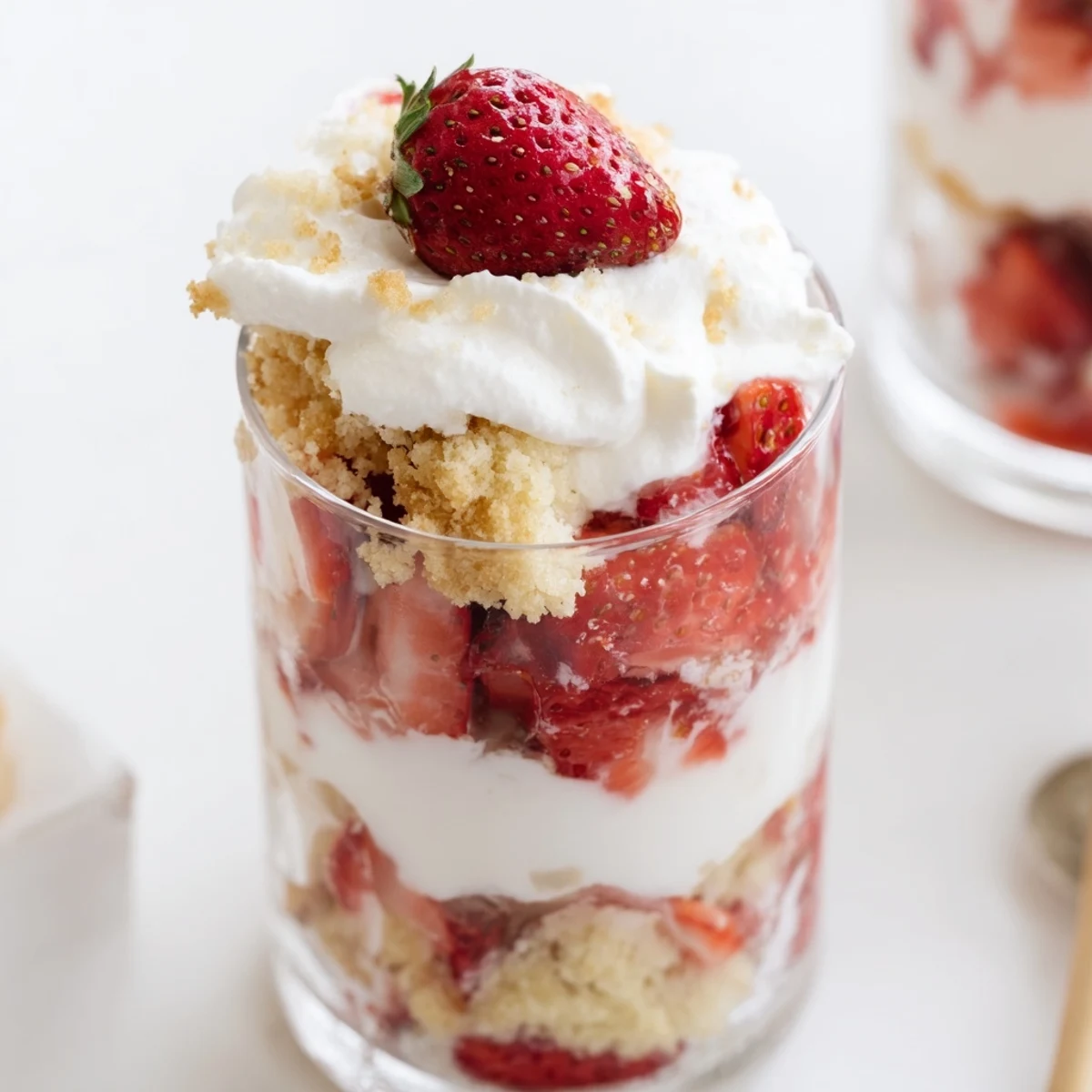 Layered with crumbled shortcake, juicy macerated strawberries, and fluffy whipped cream, the Sweetheart Strawberry Shortcake Parfait looks stunning.