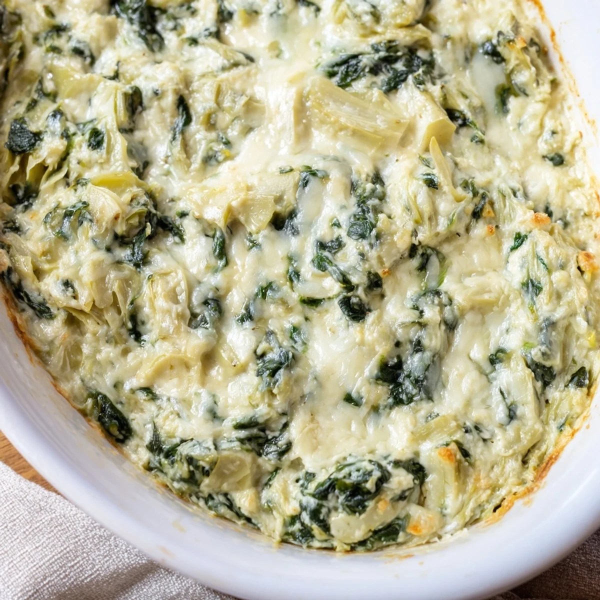 Cheesy and golden, the Super Bowl Spinach and Artichoke Dip is ready to serve with warm pita wedges for a game-day snack.