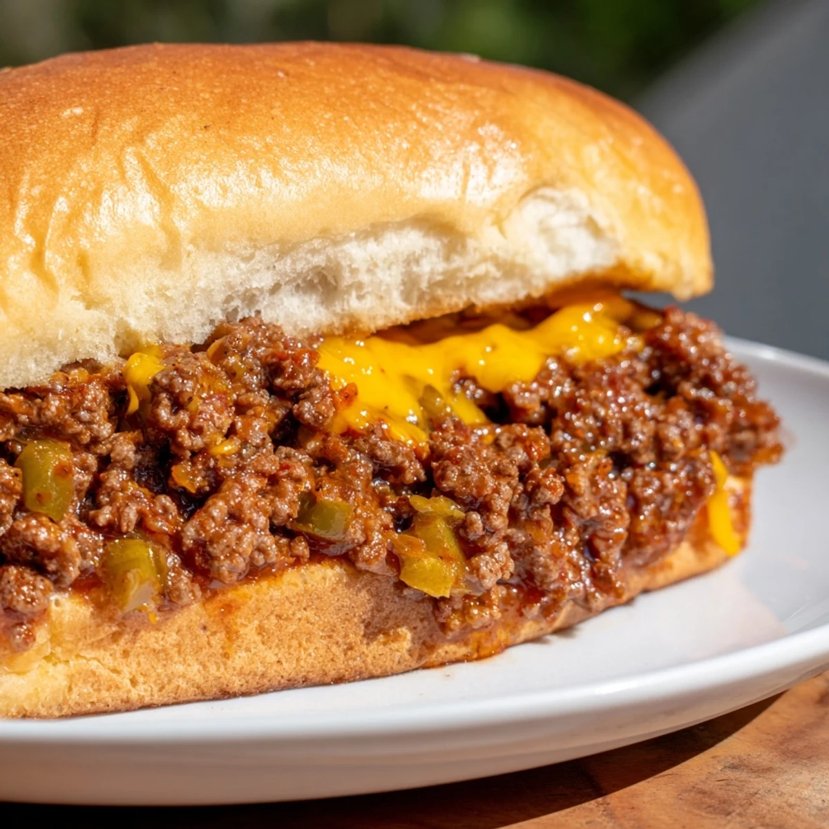 Golden-brown toasted buns piled high with savory, tangy Beef Sloppy Joes, served hot and ready to eat.