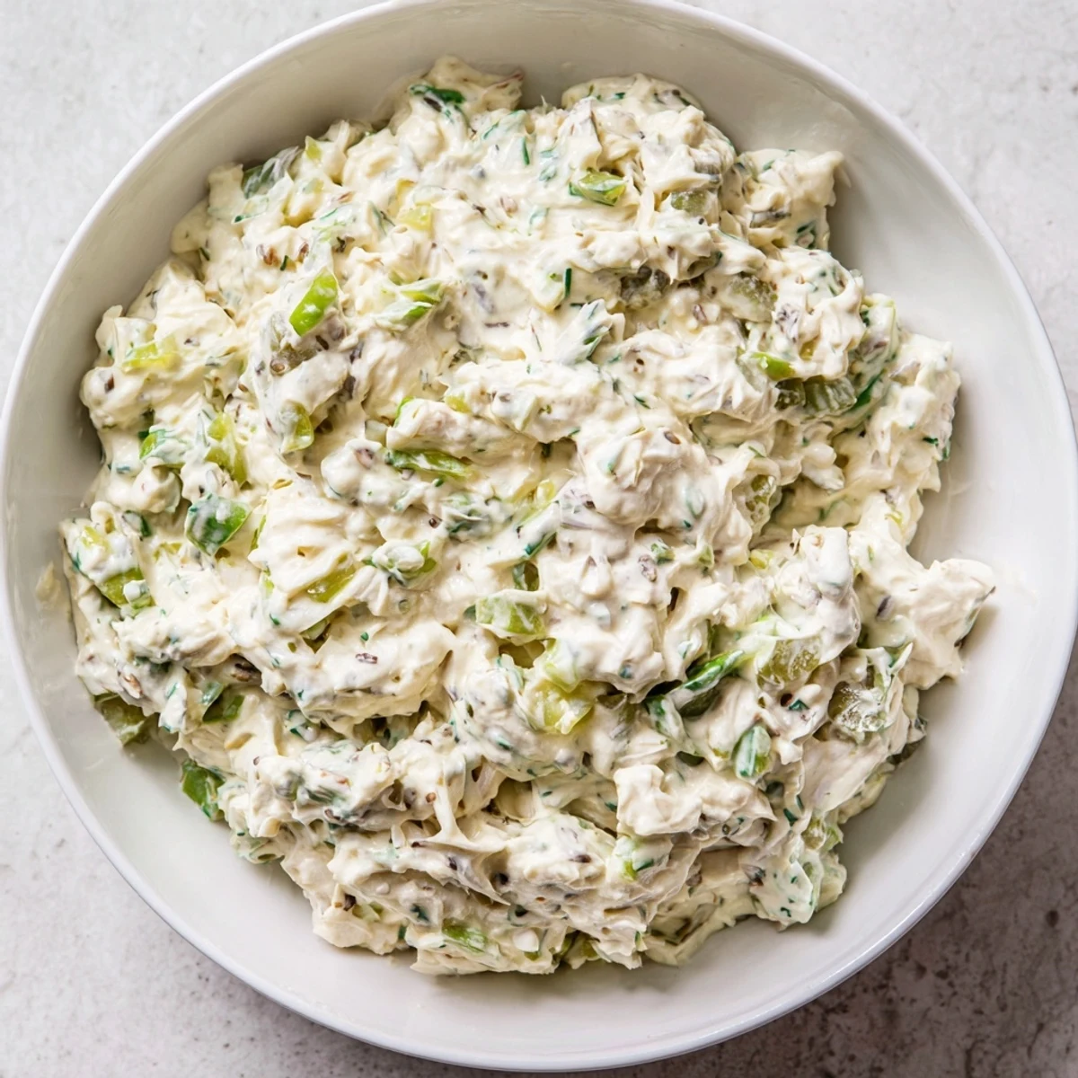 Creamy remoulade sauce with crab meat, served chilled in a bowl with celery, scallions, and parsley garnish.