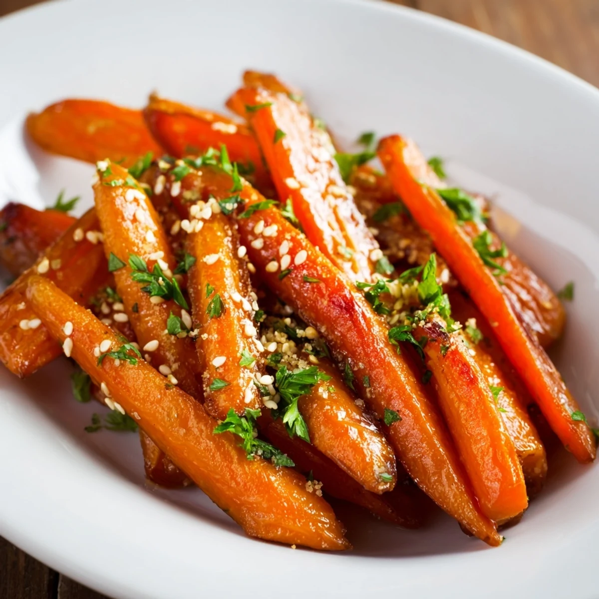 Tender roasted carrots with maple and cumin, ready to enjoy alongside a hearty main dish.