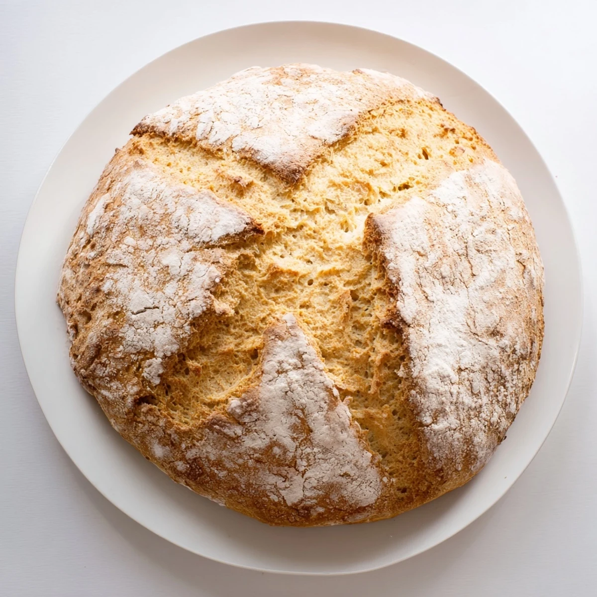 A rustic Authentic 4-Ingredient Irish Soda Bread loaf with a golden crust and tender crumb, sliced and served warm with salted butter.