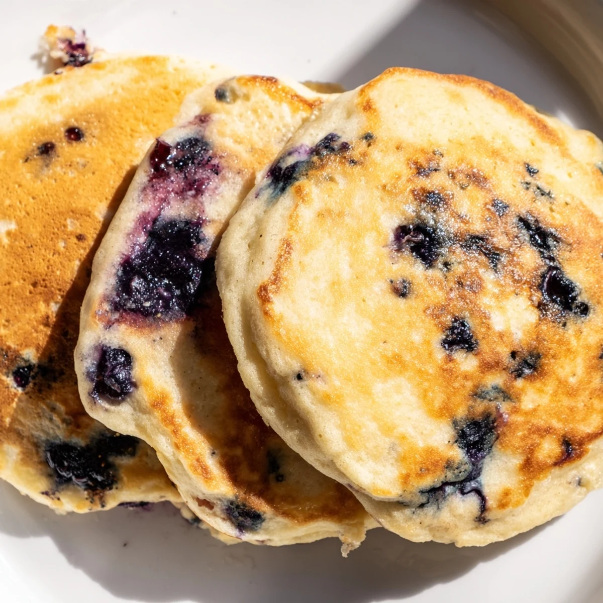 These golden Greek Yogurt Blueberry Pancakes are served warm with a side of butter and sweet blueberry compote.