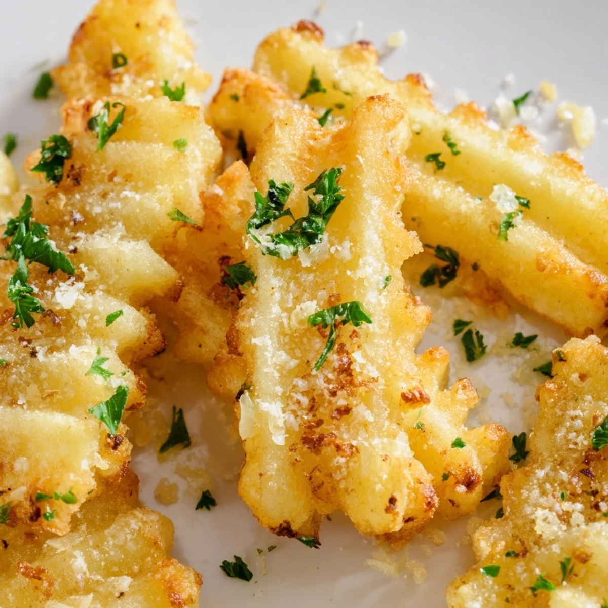 Freshly fried Crispy Mashed Potato Fries arranged on a plate with a side of aioli.