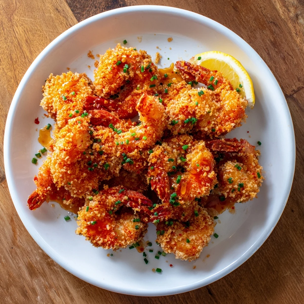 Golden crispy hot honey fried shrimp drizzled with spicy sweet glaze and fresh herbs