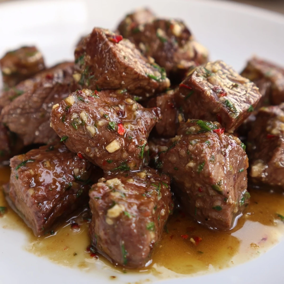 Tender bite-sized sirloin steak pieces tossed in creamy cowboy butter sauce with paprika, lemon, and red pepper flakes