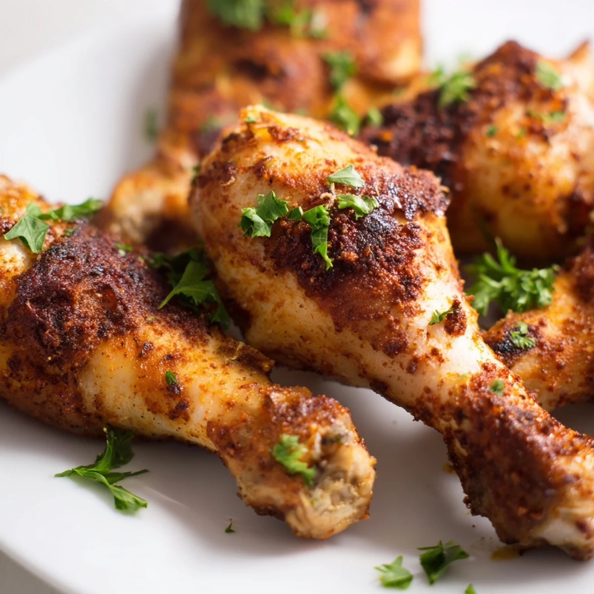 Golden brown oven baked chicken legs with crispy seasoned skin resting on a wire rack