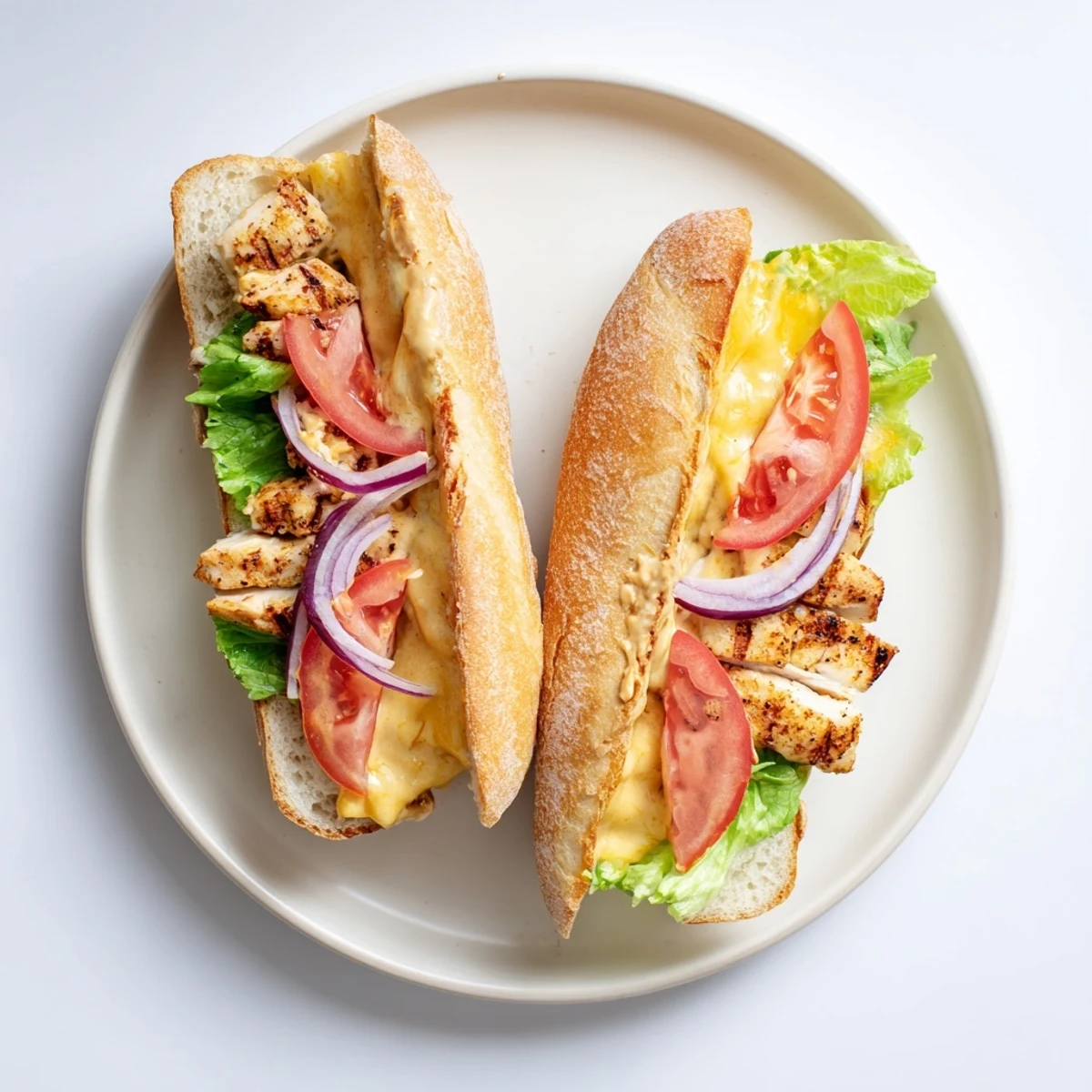 Mouthwatering American comfort food featuring juicy spiced chicken with melted cheese on toasted roll