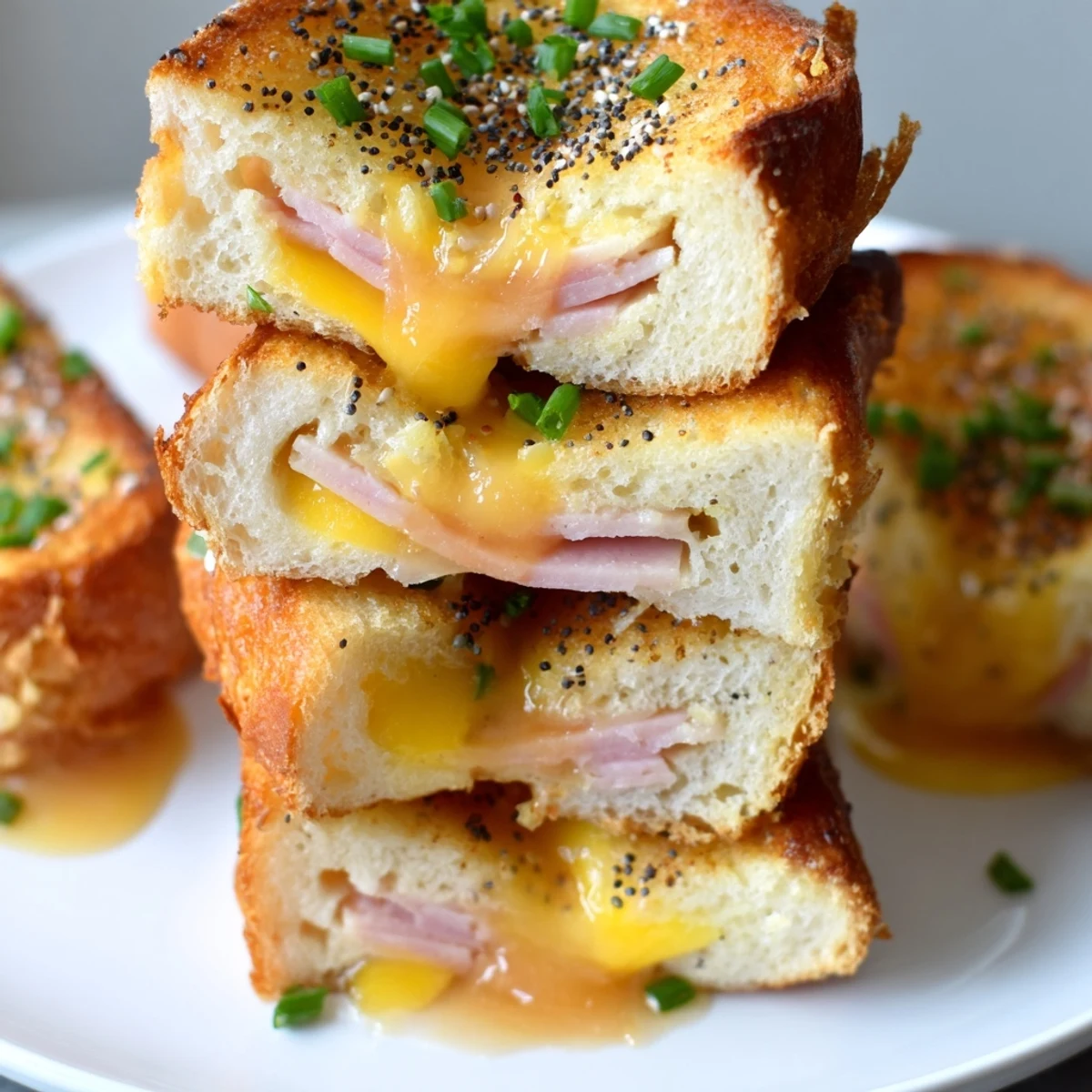 Golden sweet and savory mini grilled cheese Hawaiian rolls with melted cheddar and honey mustard glaze