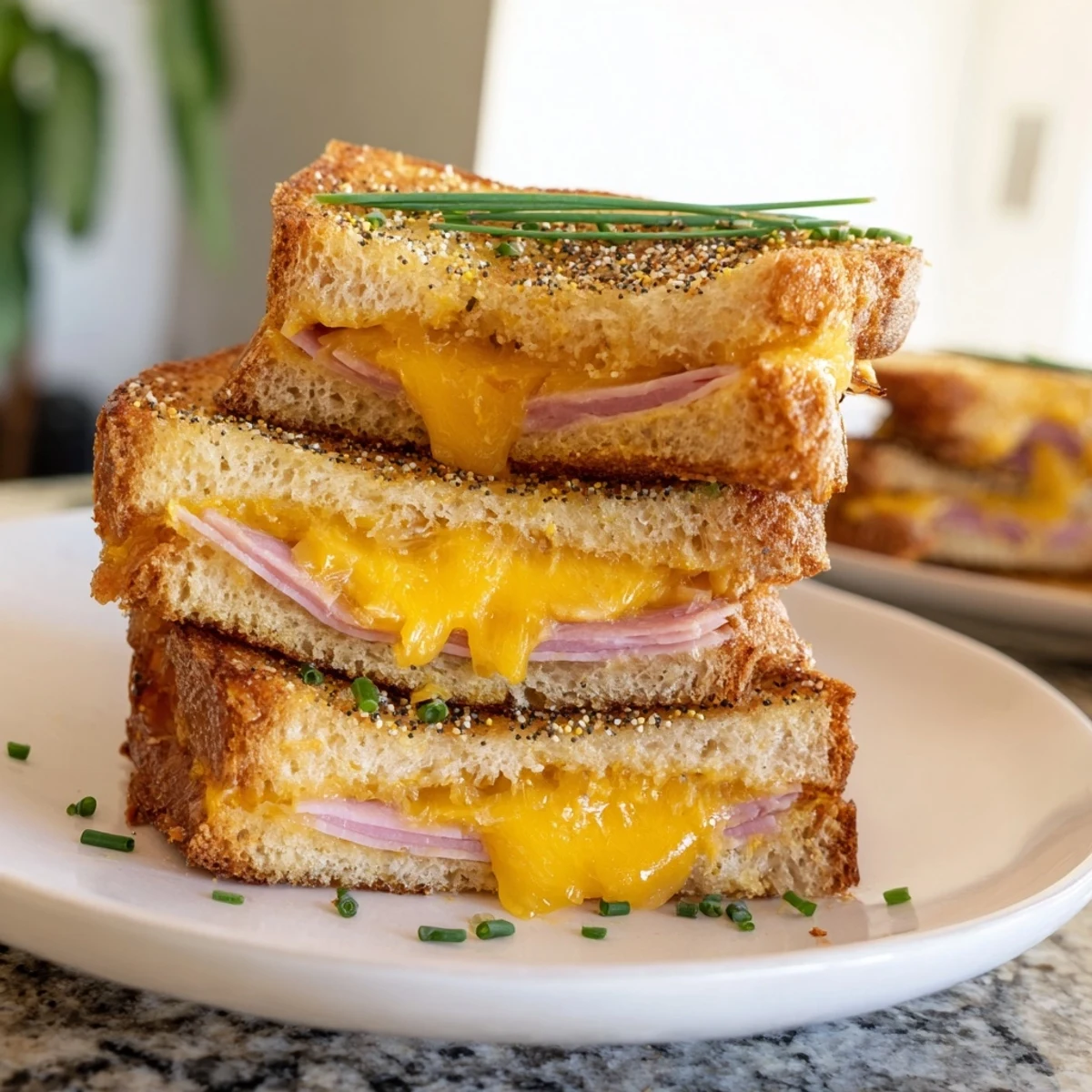 Crispy mini grilled cheese sandwiches made with sweet Hawaiian bread and oozing melted cheddar cheese