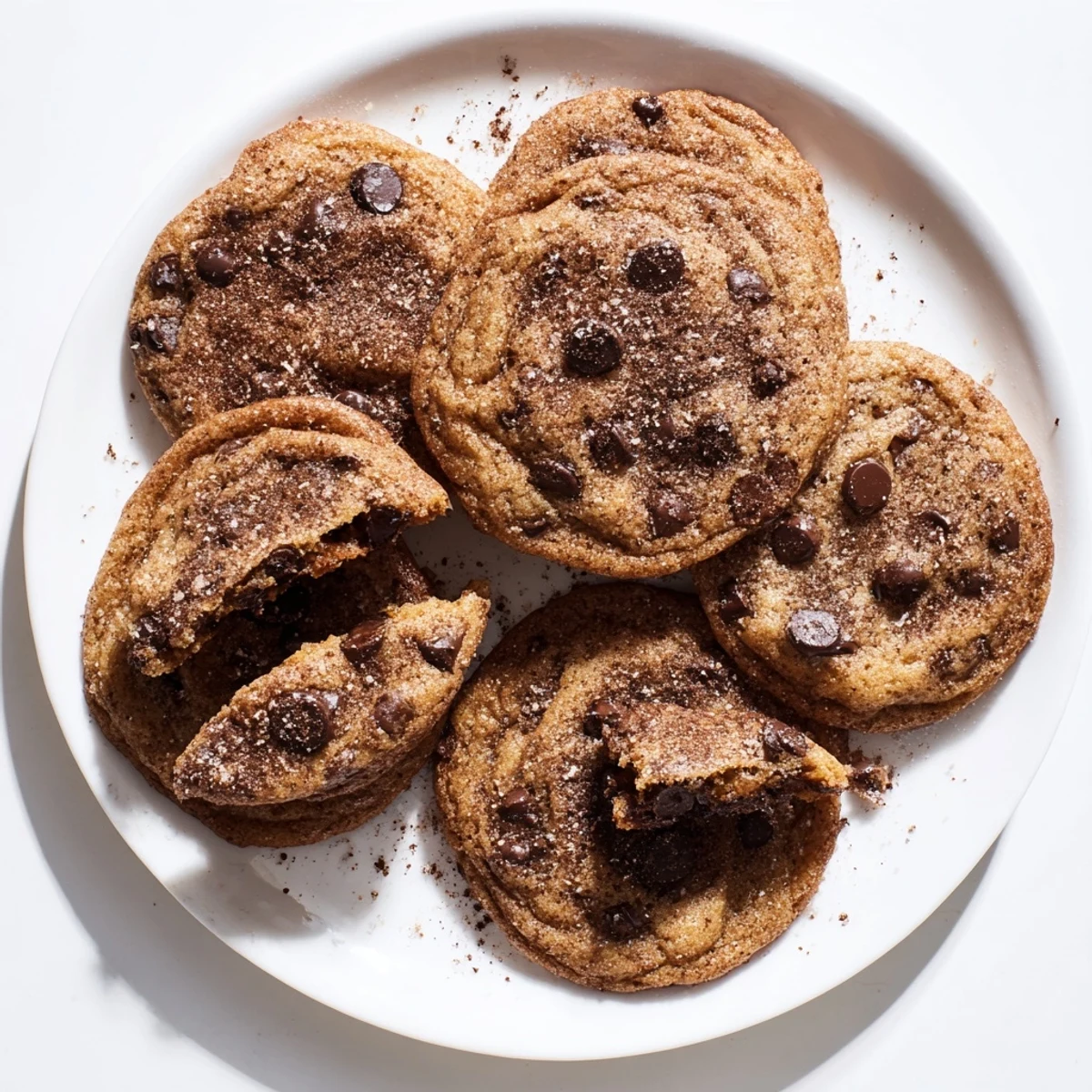 Stack of homemade Vietnamese cinnamon chocolate chip cookies on a wooden cutting board ready to serve