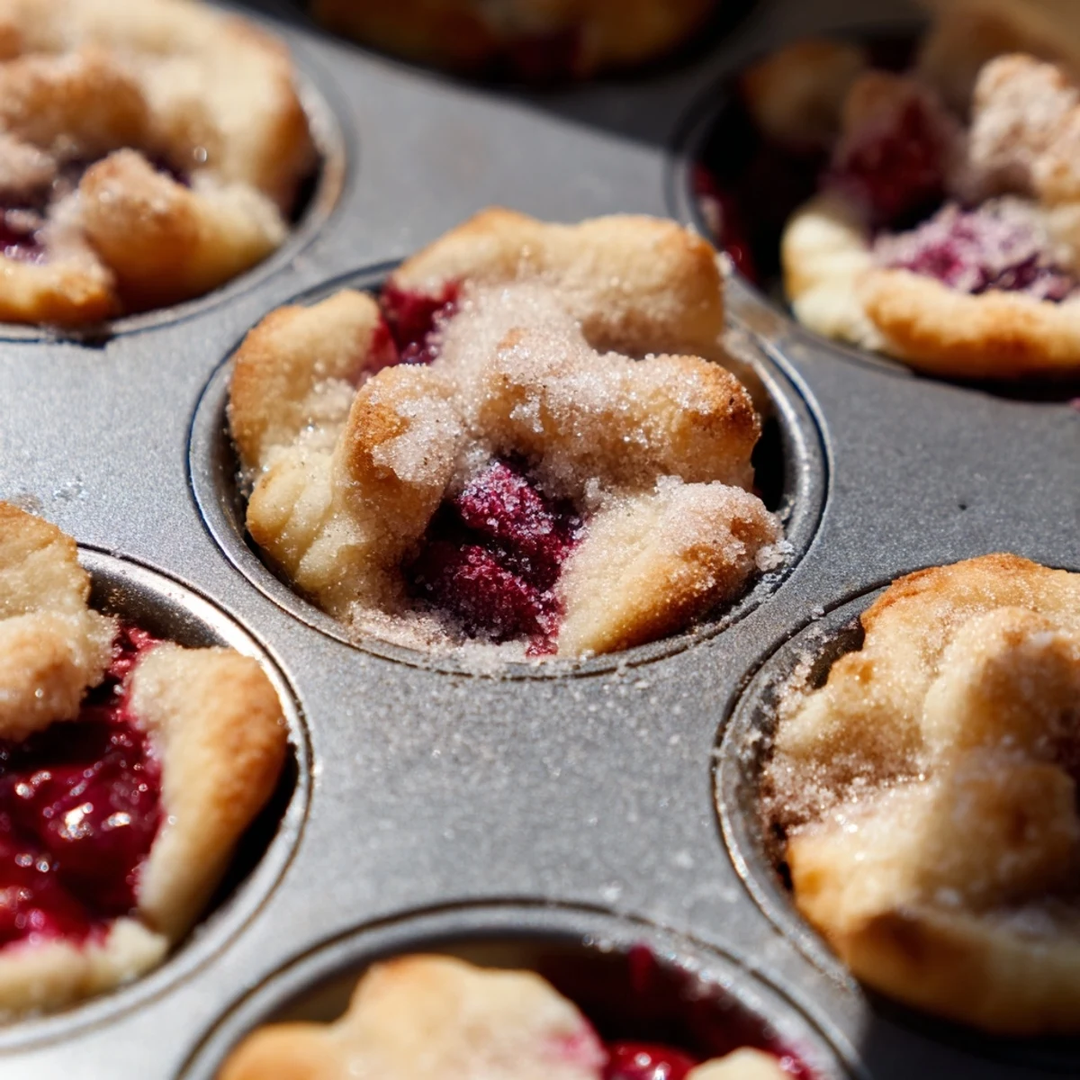Mini cherry pie bites sprinkled with cinnamon sugar cooling on a wire rack