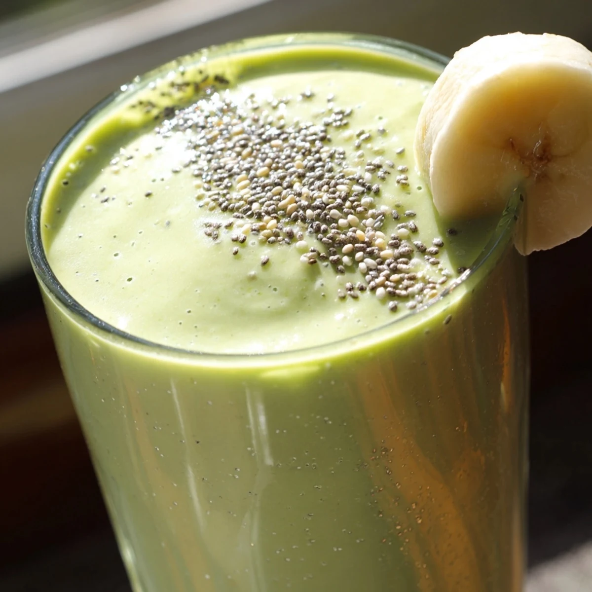 Creamy Greek yogurt avocado smoothie in a tall glass topped with fresh lime slices and ice cubes