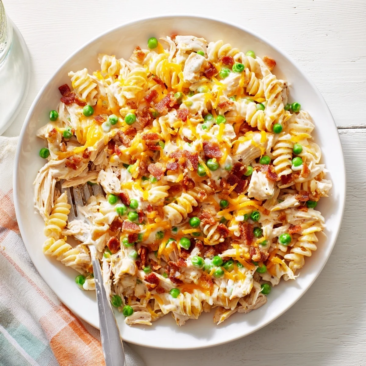 Savory slow cooker crack chicken casserole with tender pasta, ranch seasoning, and golden cheese layer