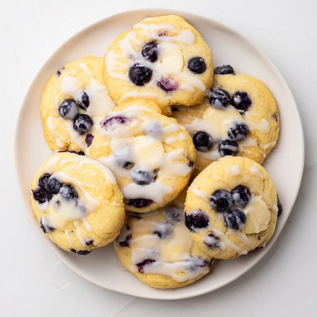 Soft baked lemon blueberry cheesecake cookies oozing tangy cream cheese filling with purple blueberries
