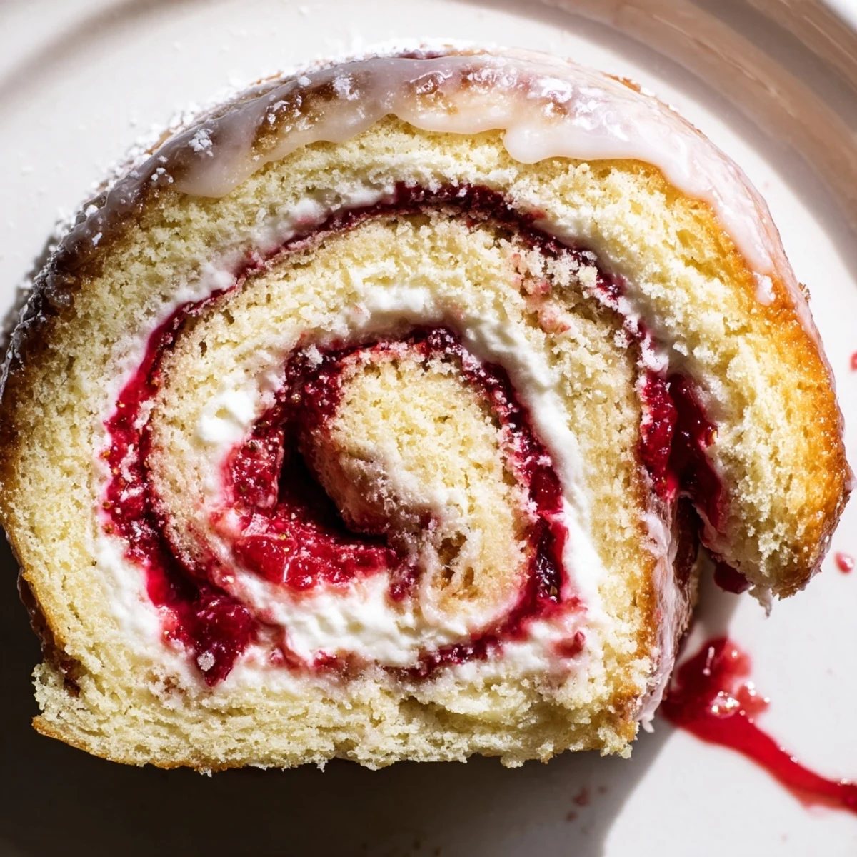 Soft swirled Strawberry Shortcake Cheesecake Rolls with creamy filling and bright red strawberries in baking dish