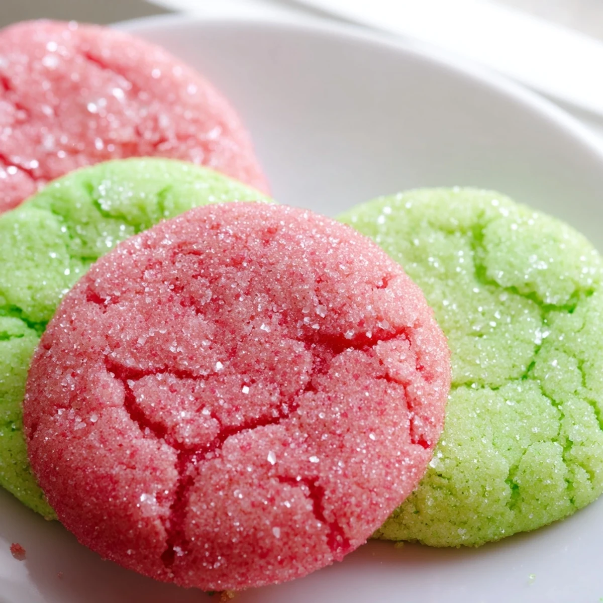 Pastel Jello sugar cookies cooling on a wire rack with crackled sugar-coated surfaces