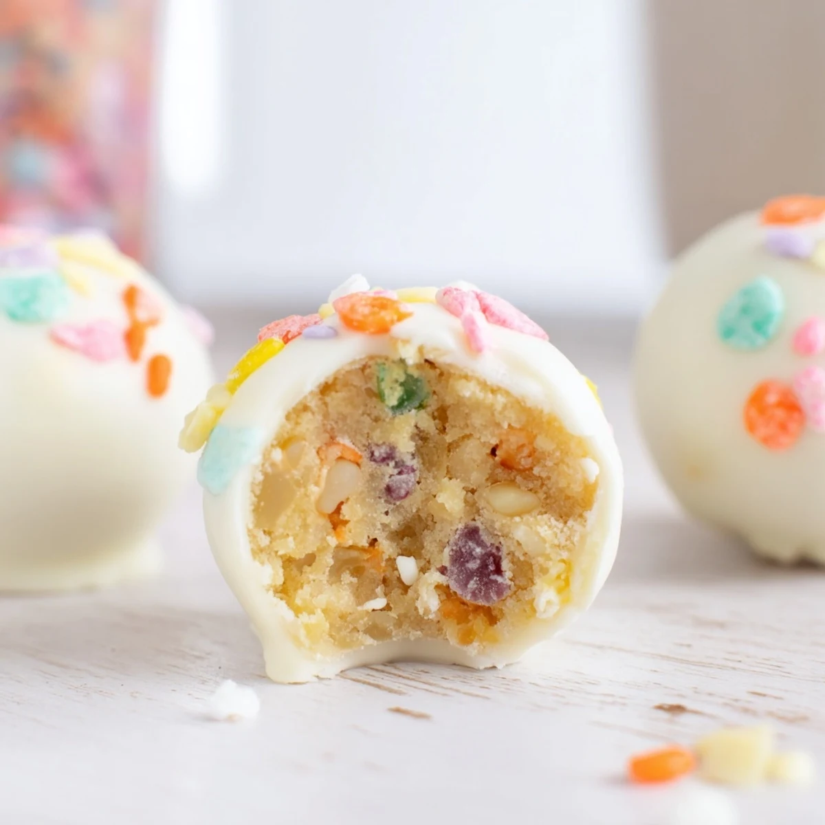 Golden vanilla wafer studded Banana Pudding Easter Truffles arranged on a pastel serving plate