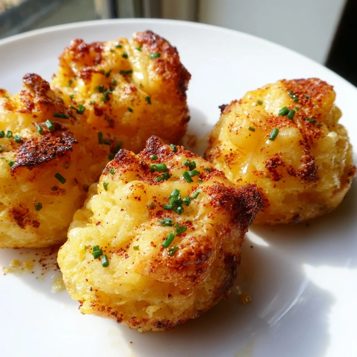 Golden Mashed Potato Cheese Puffs fresh from the oven with crispy edges and melty cheddar centers