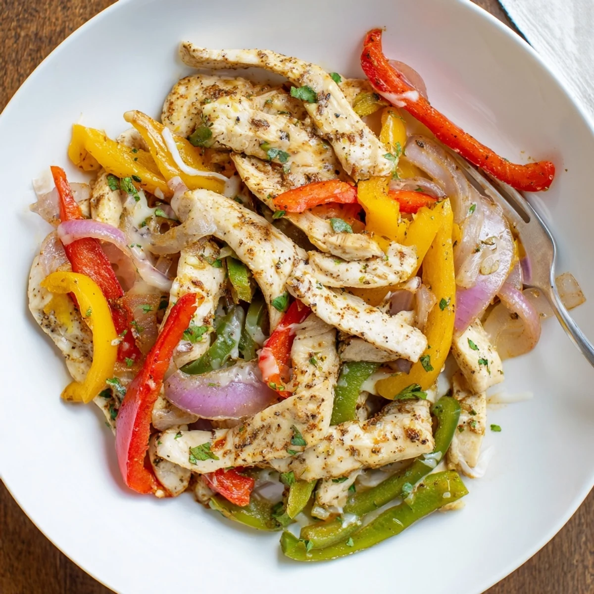 Cheesy Baja Chicken Bell Pepper Skillet with juicy chicken, melted bubbly cheese  