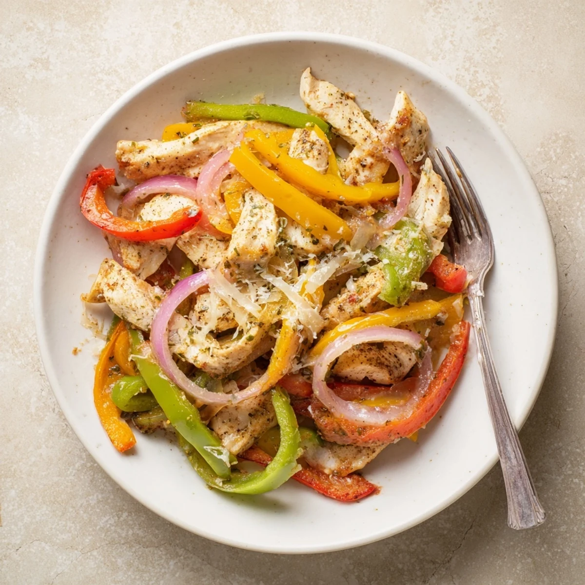 Family-style Cheesy Baja Chicken Bell Pepper Skillet served with warm corn tortillas