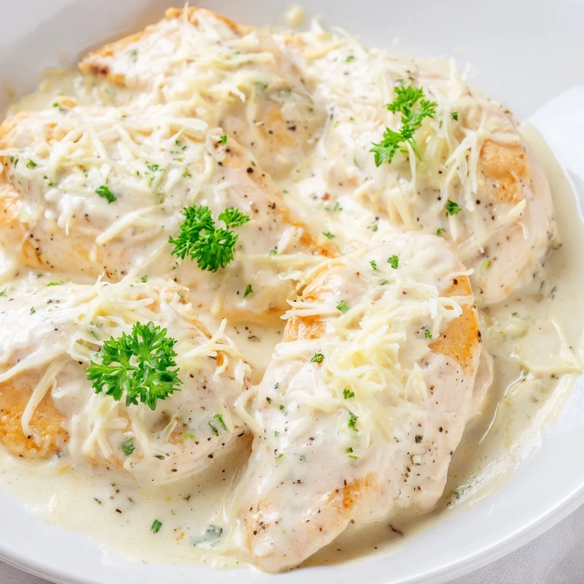 Caesar Chicken Recipe: juicy baked chicken smothered in creamy parmesan sauce