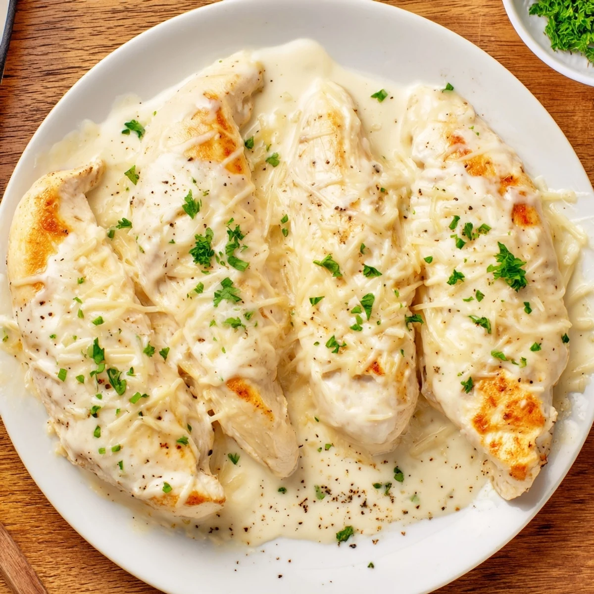 Weeknight Caesar Chicken Recipe finished with lemon squeeze and crunchy croutons