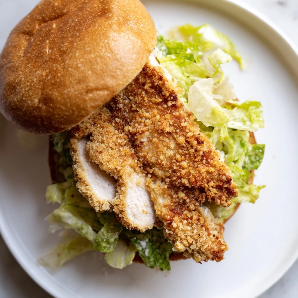 Crispy Chicken Caesar Sandwich Recipe showcasing golden fried chicken and crunchy romaine