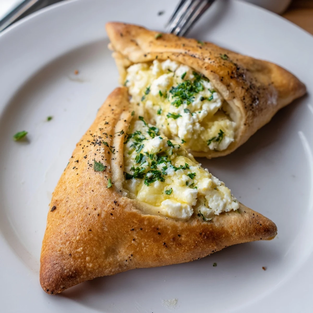 Plate of crispy Cheese Fatayer Recipe served with fresh mint and tomatoes