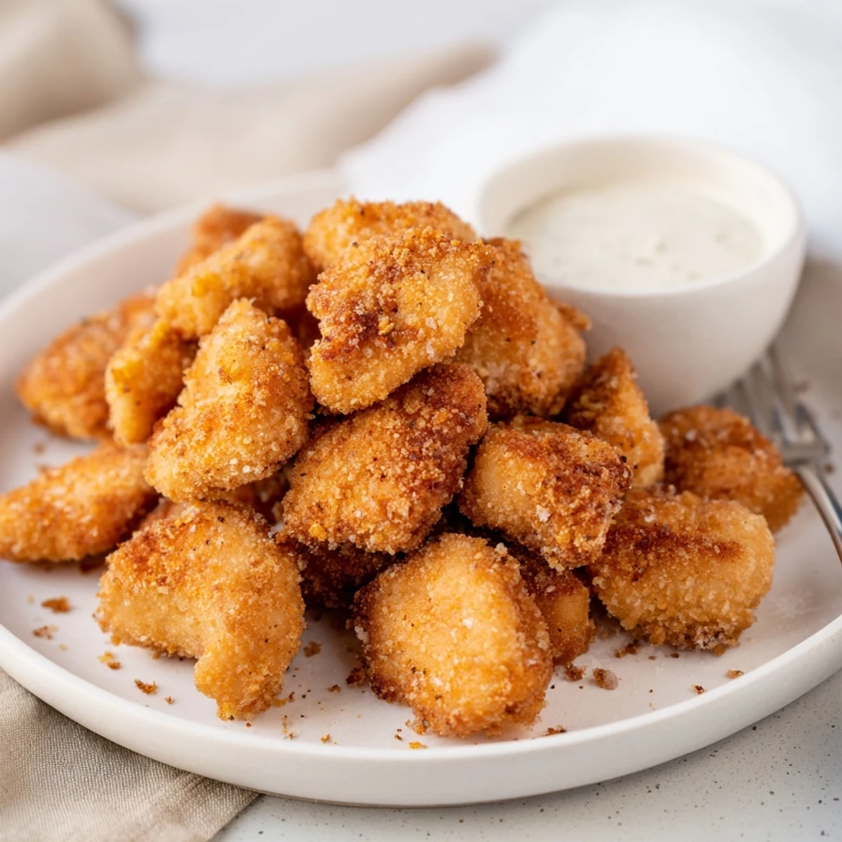 Juicy, tender Chicken Bites with steam rising, crunchy golden brown coating