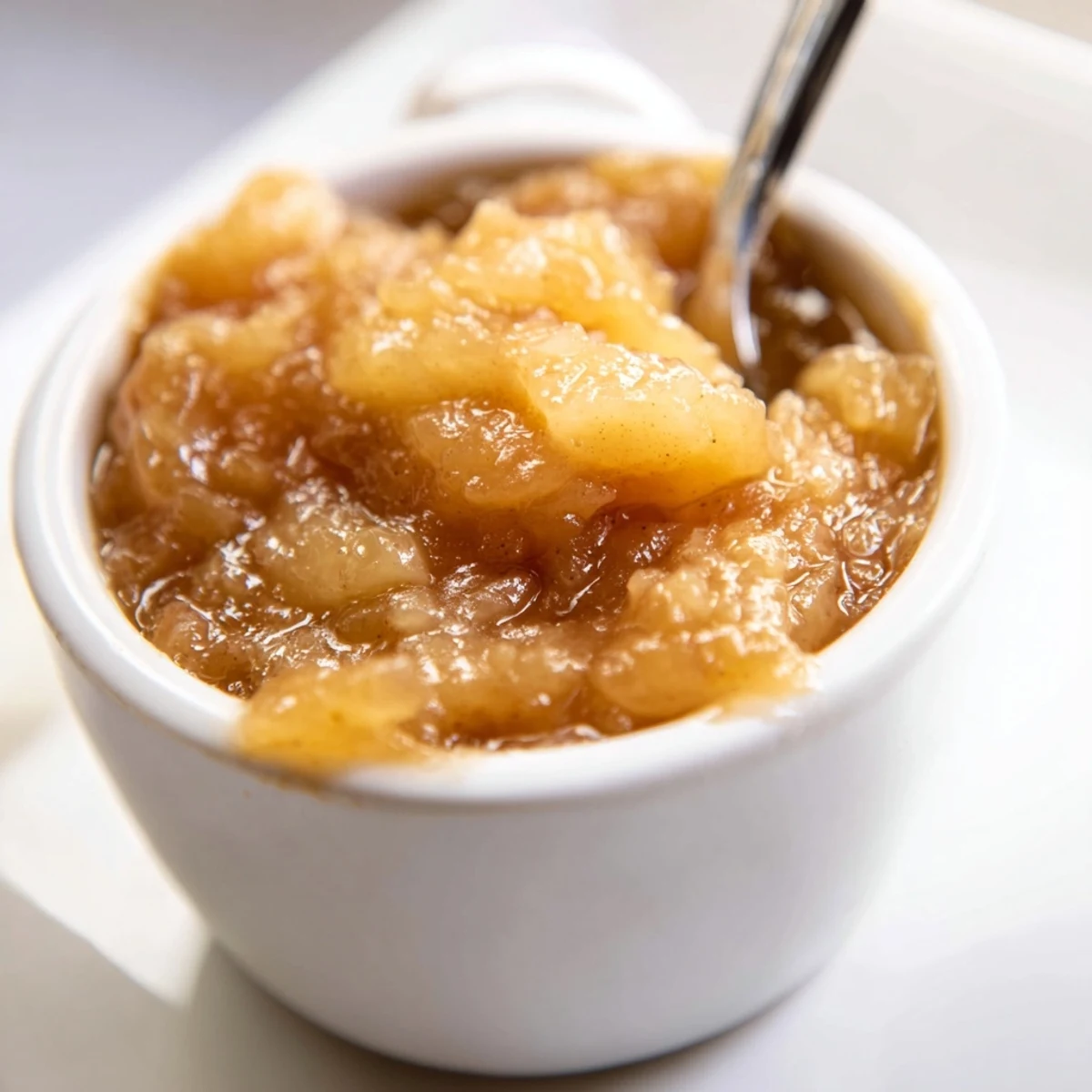Small canning jars of Fall Caramel Apple Jam, cinnamon flecks visible