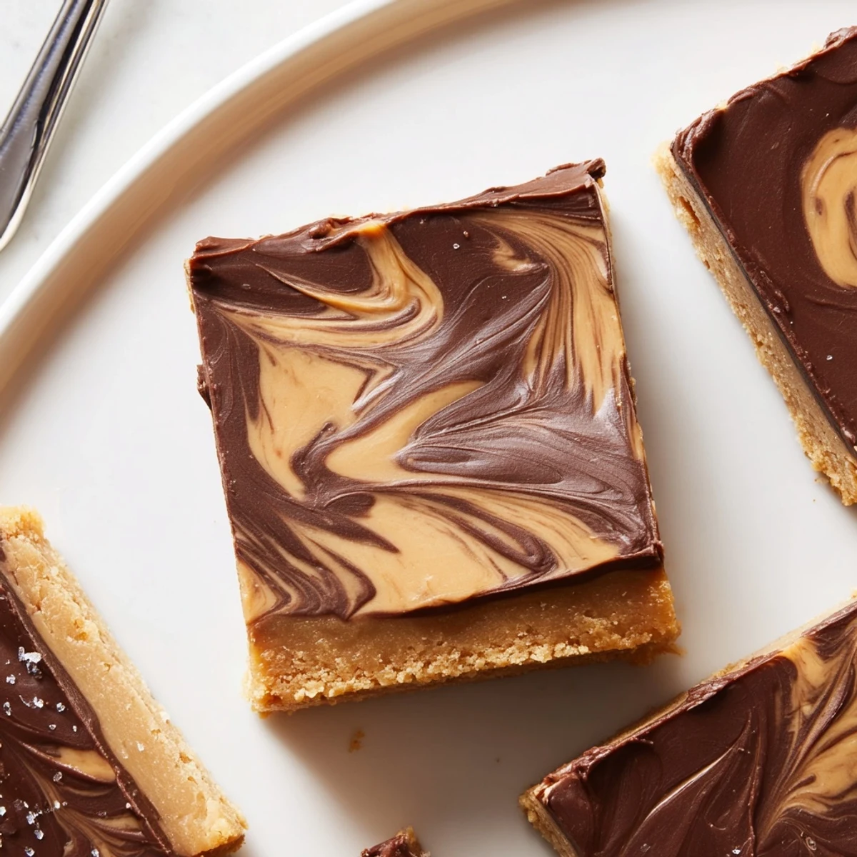 No Bake Peanut Butter Bars chilled on parchment, glossy chocolate topping, nutty aroma.