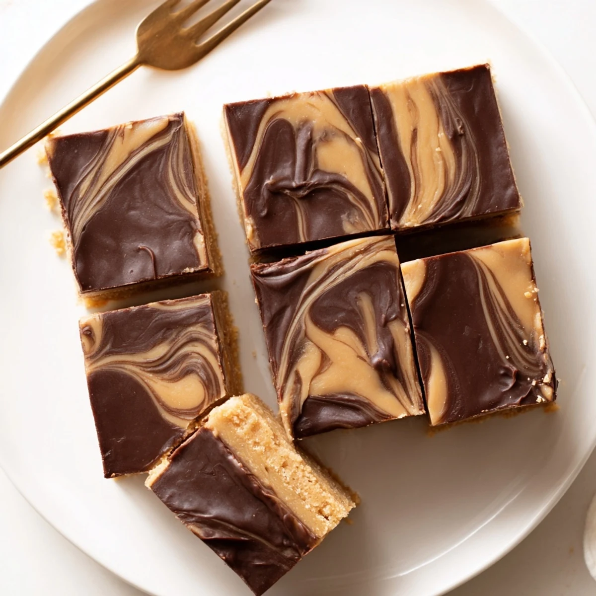 Stacked No Bake Peanut Butter Bars sprinkled with sea salt, chewy chocolate layers.