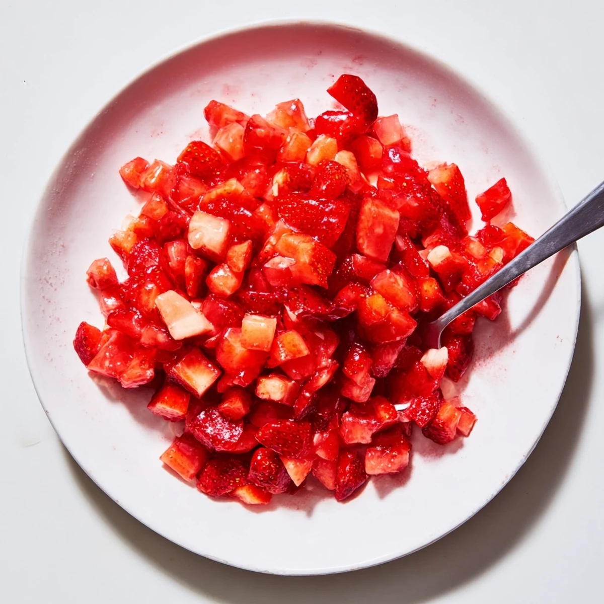 Spoonful of warm Strawberry Cake Filling Recipe bubbling, sweet-tart aroma rising  