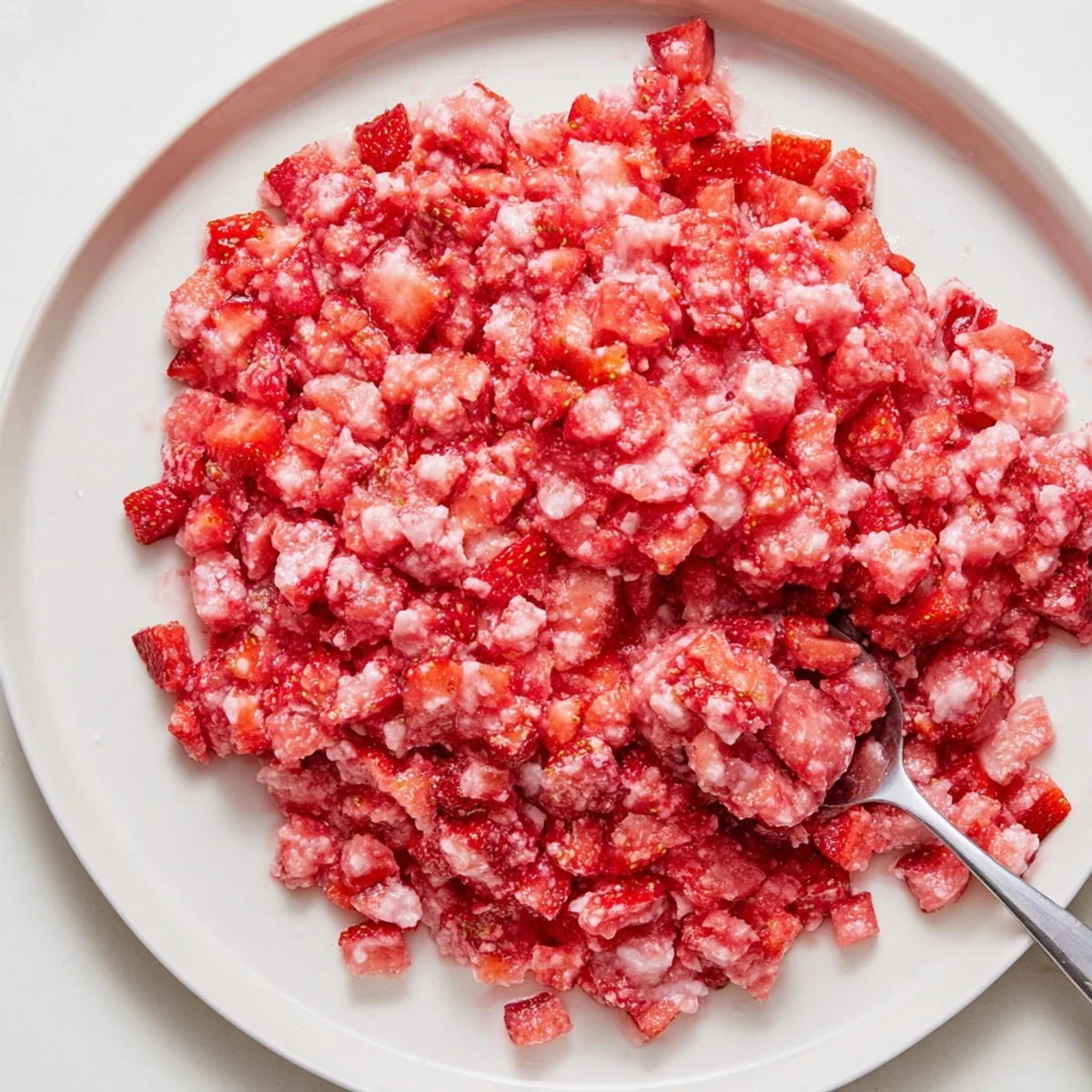 Jar of chilled Strawberry Cake Filling Recipe glistening, ready for cake layers