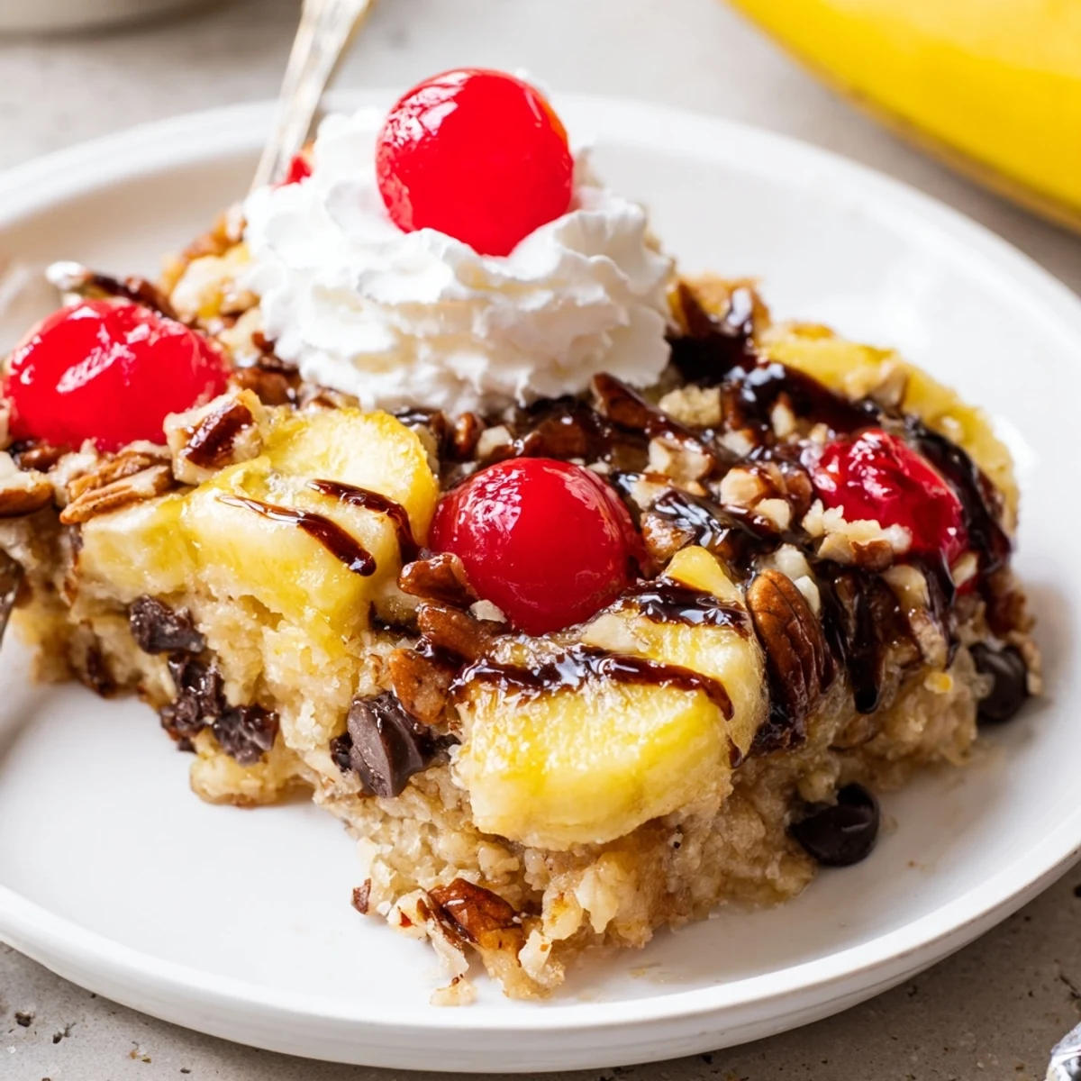 Banana Split Dump Cake cooling on rack, ready for scoops of ice cream