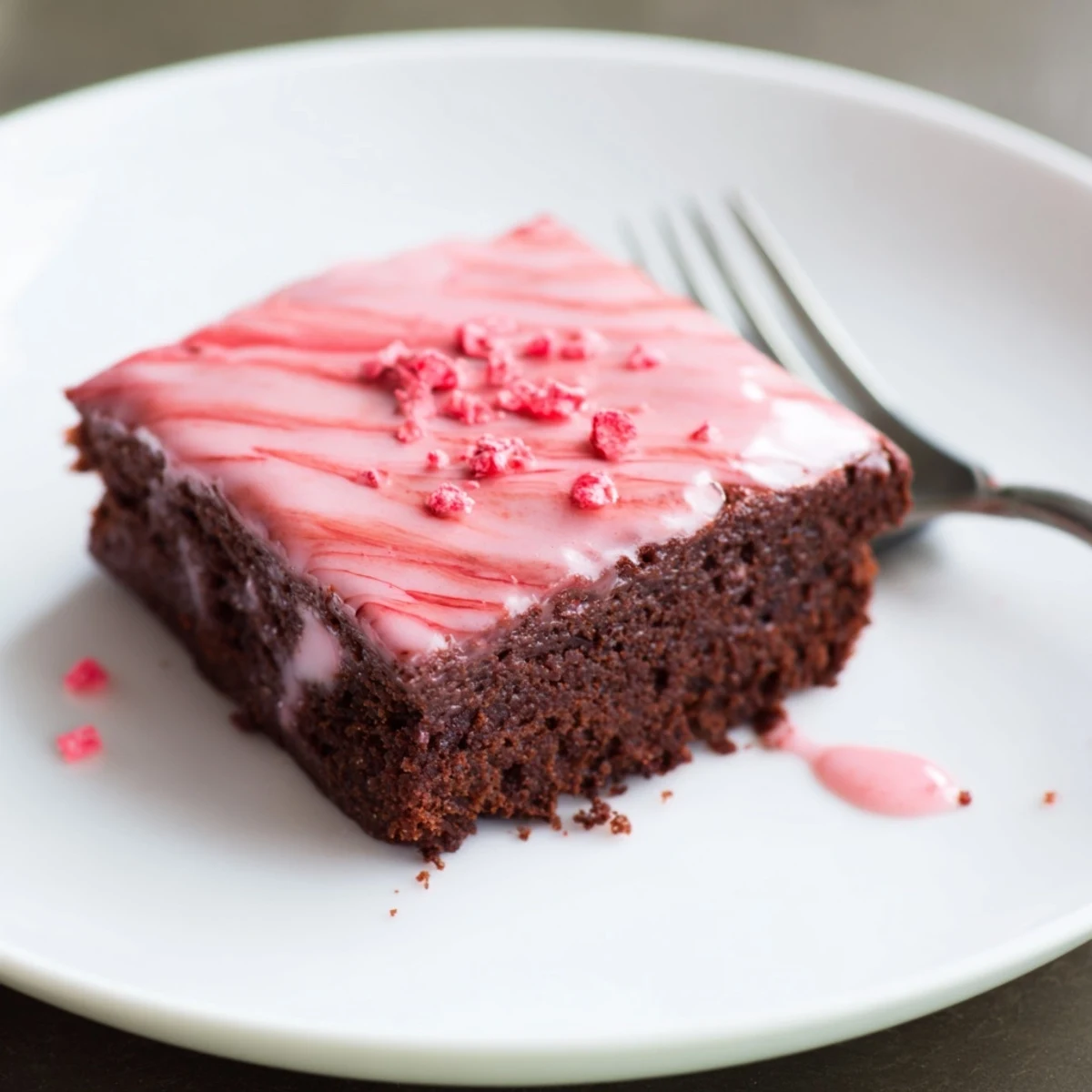 Glazed Strawberry Brownies Recipe: fudgy pink squares topped with ripe berries.