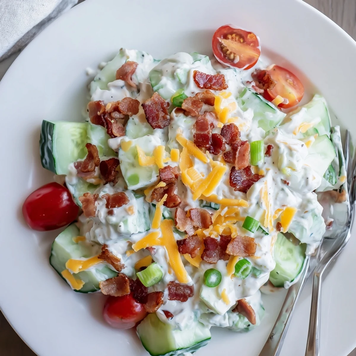 Cucumber Ranch Crack Salad Recipe with crisp cucumbers, creamy ranch, smoky bacon