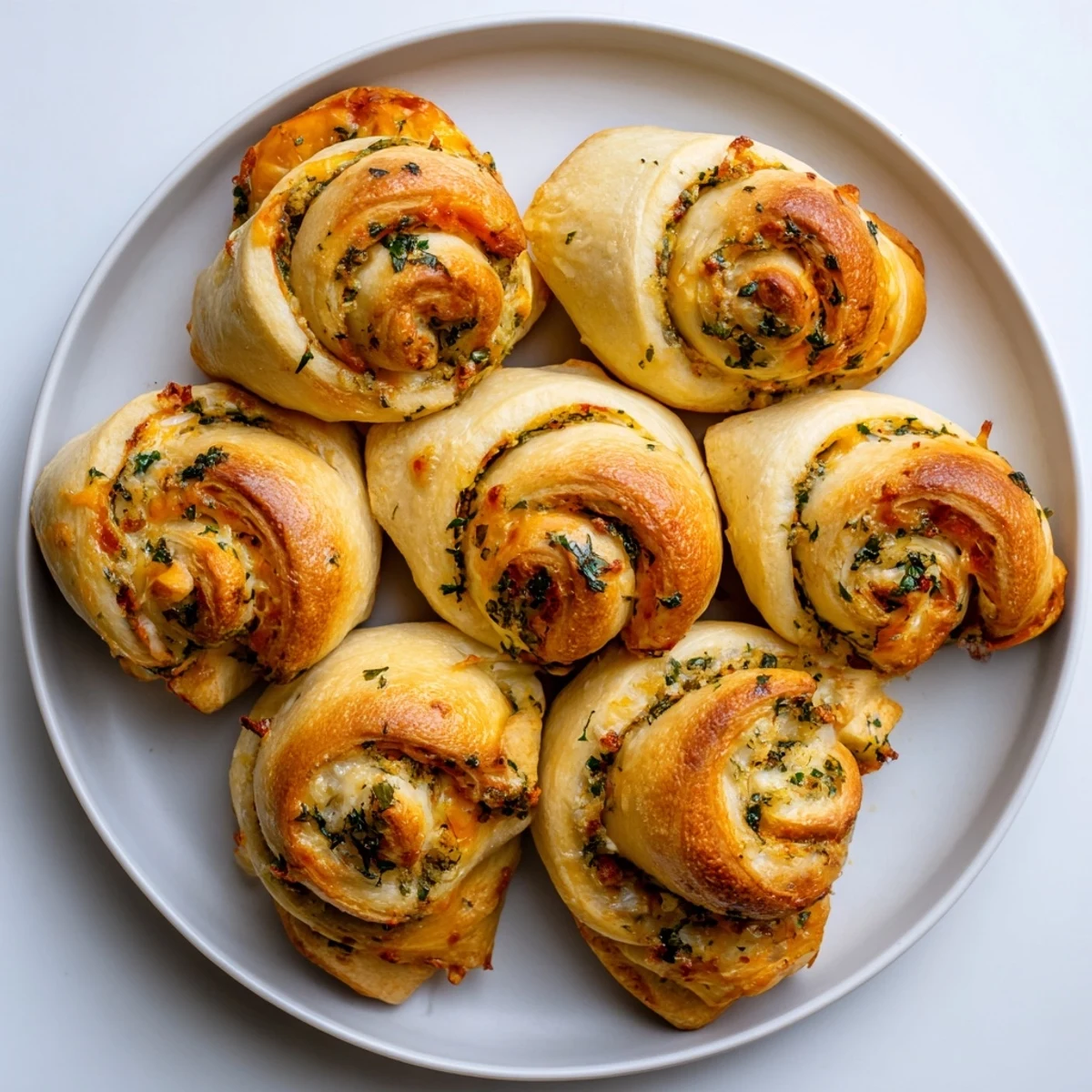Golden cheesy garlic butter rollups fresh from the oven with bubbling melted cheese center