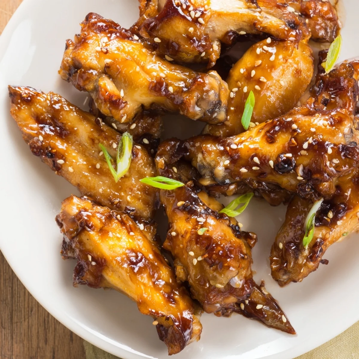 Party ready Sticky Teriyaki Baked Wings with crisp skin, tossed in sweet sauce