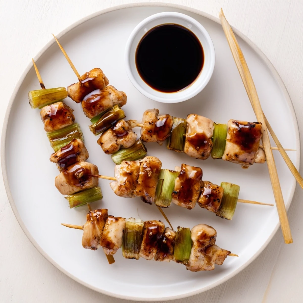 Japanese Chicken Yakitori recipe: juicy skewers glazed with glossy tare, steaming.