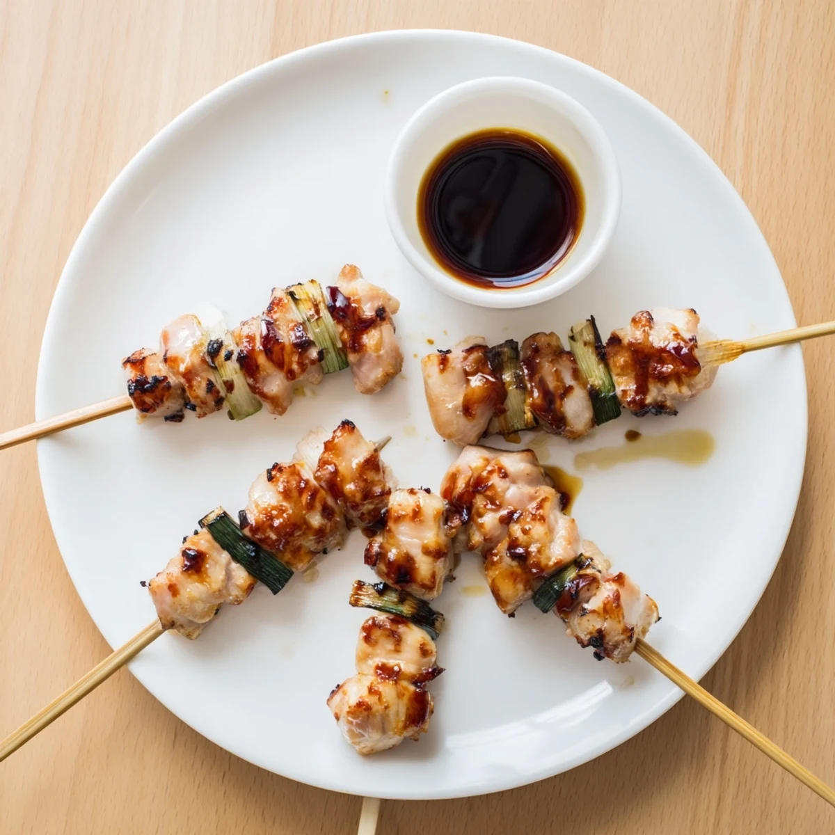 Grilled Japanese Chicken Yakitori recipe served hot with scallions and sticky rice.