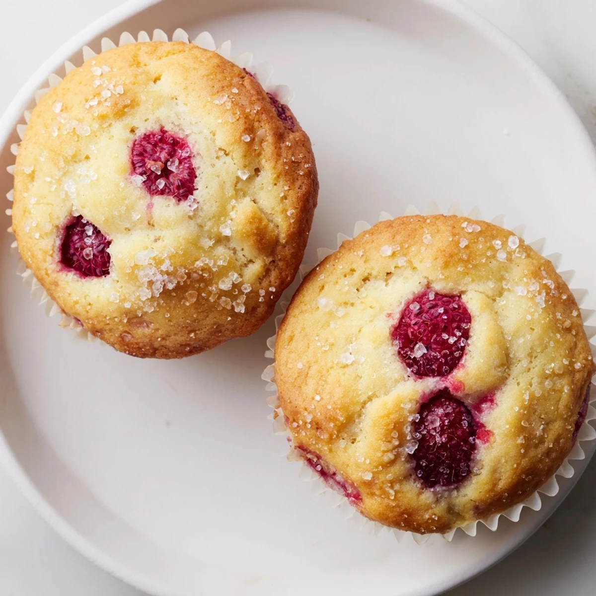Fluffy ricotta muffins bursting with fresh raspberries and bright lemon zest on a wire rack
